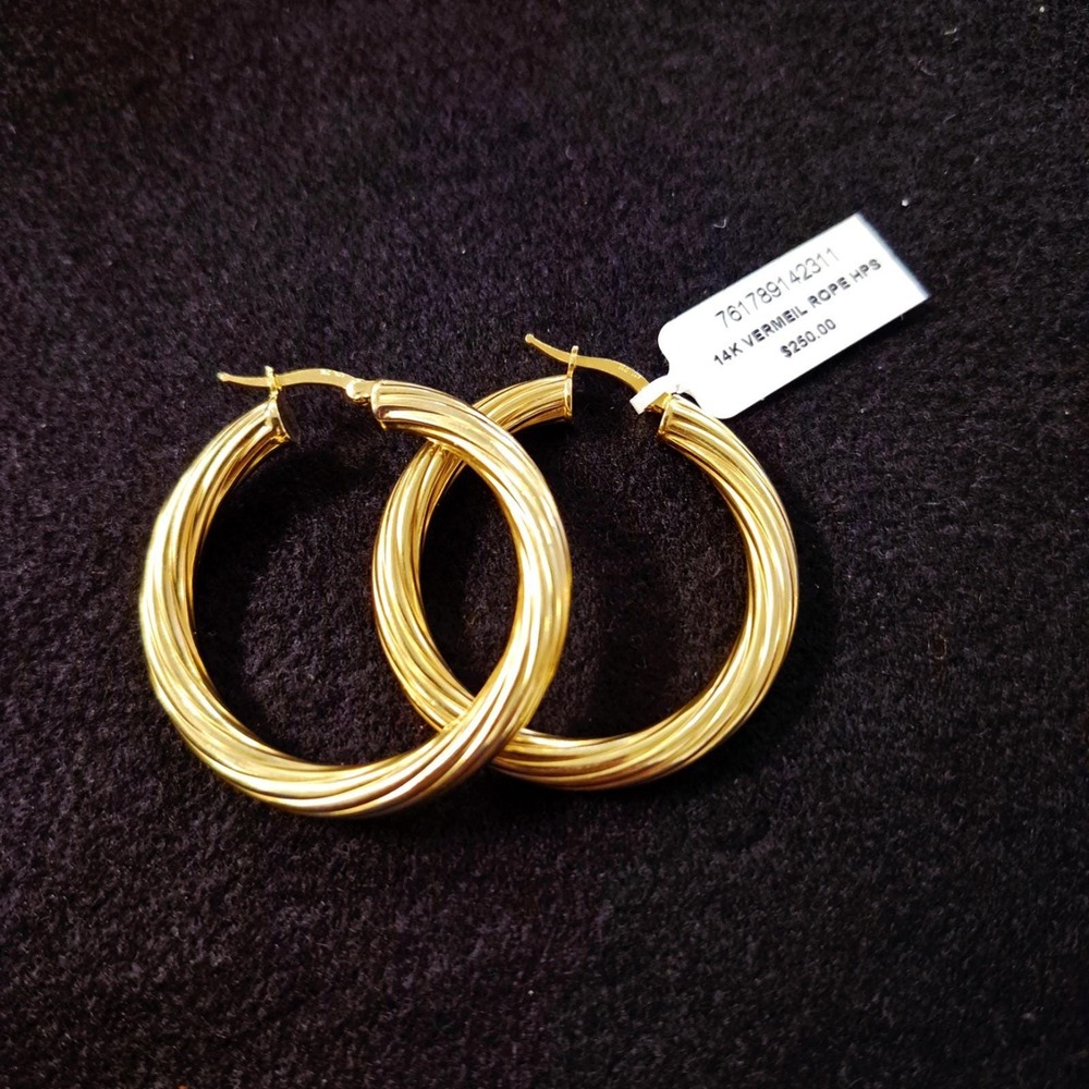Textured Medium Hoop Earrings 14K GoldPlated Sterling Silver - Picture 4 of 4
